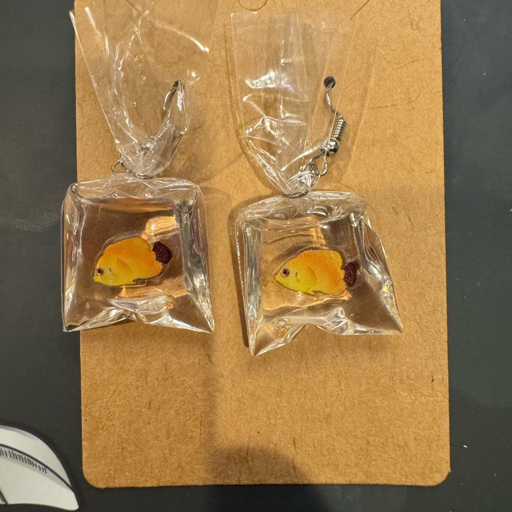 Cute fish-in-plastic-bag earrings